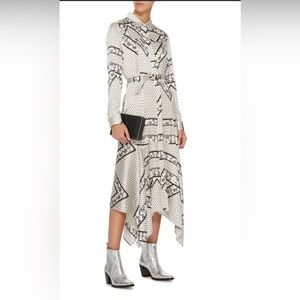 White and black belted silk dress French size 40 Fr-size 8 US-good condition